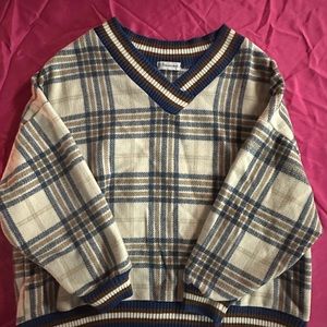 Oversized blue and white sweater